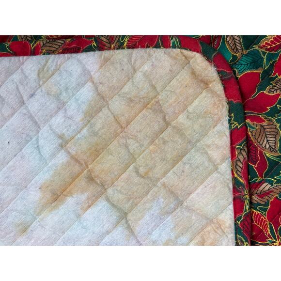 Vintage Handmade Christmas Table Runner Poinsettia 68"x 12" Quilted Red Green - Picture 4 of 4